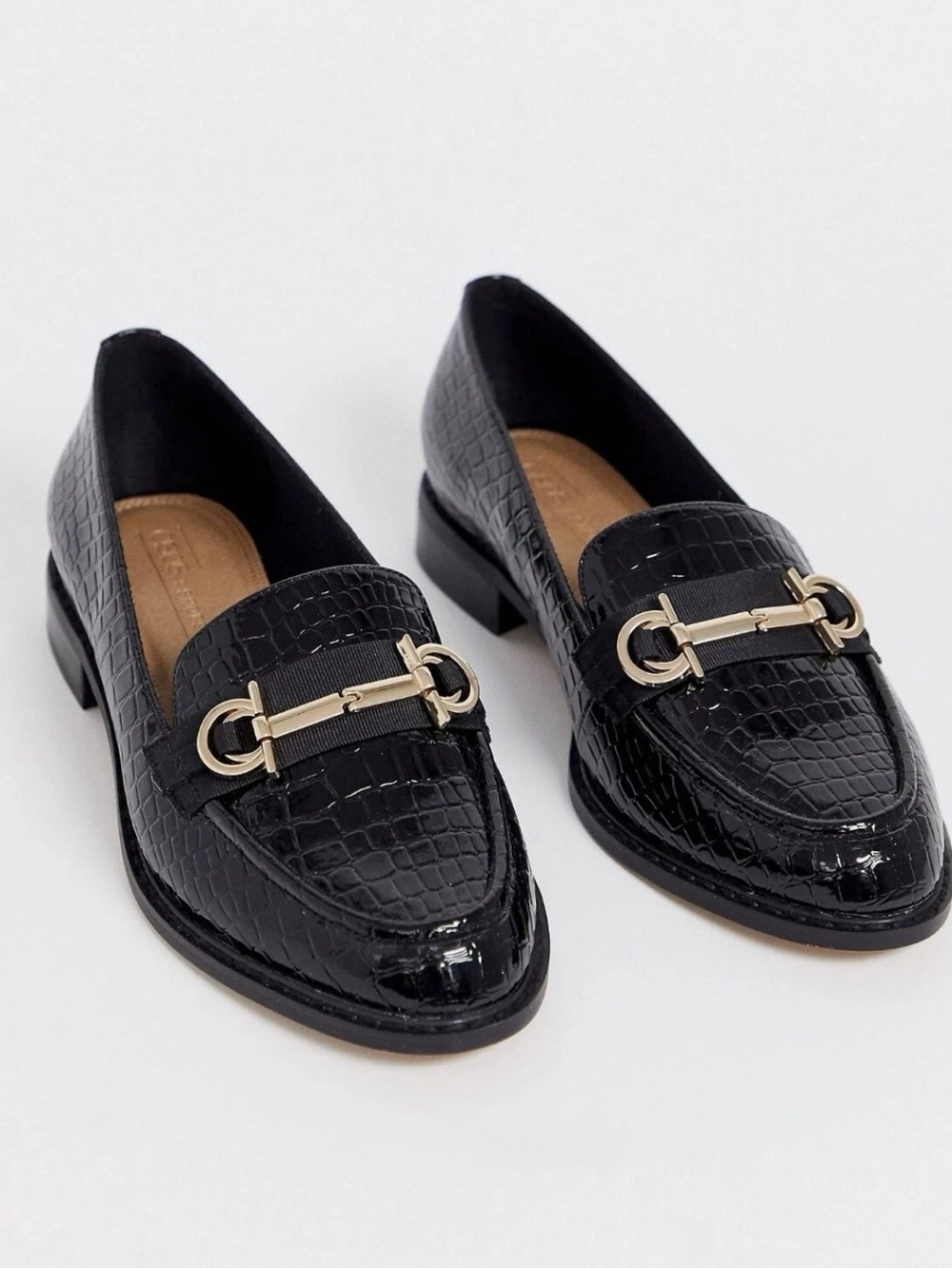 ASOS Black Croc-Embossed Loafers with Gold Horsebit